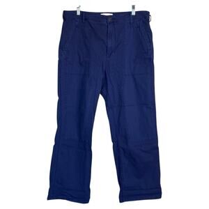 ANTHROPOLOGIE Blue Cargo Pants Navy Cotton Size 32 High Rise